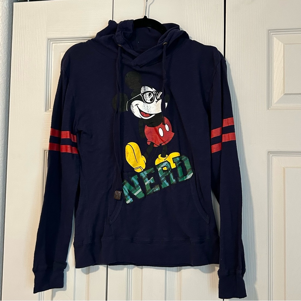 Disney Navy Hooded Long Sleeve Top with Mickey Mouse Graphic Nerd Disney Parks